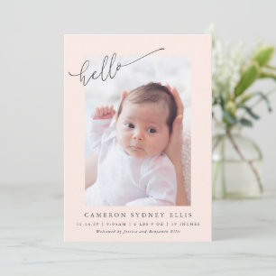 Elegante einfache minimalistische Hello Blush Foto Ankündigung