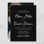 Elegante einfache Minimalistische Hochzeit in Schw Einladung (Vorne/Hinten)