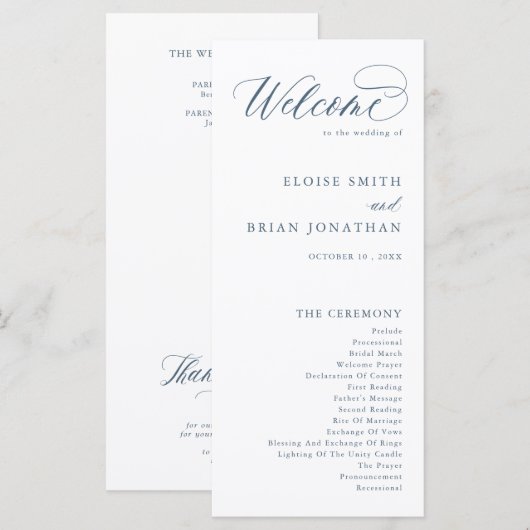 Elegante, einfache Minimalistische Hochzeit Programm (Vorne/Hinten)