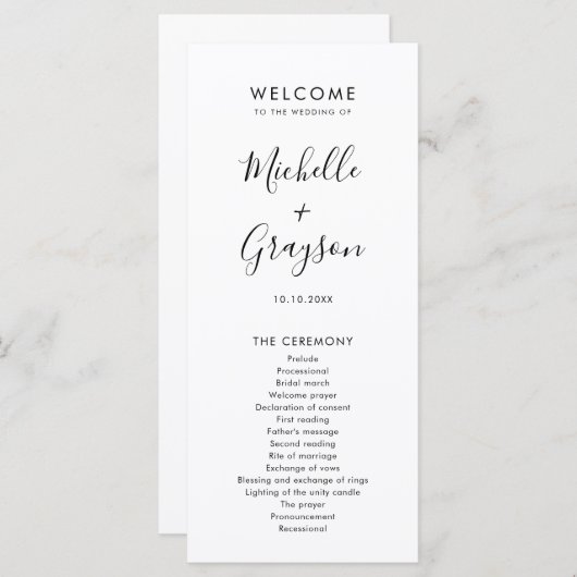 Elegante, einfache Minimalistische Hochzeit Programm (Vorne/Hinten)
