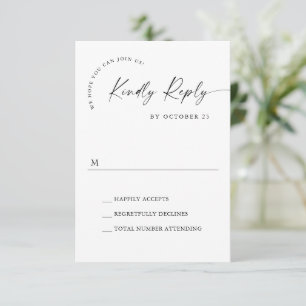 Elegante einfache minimalistische Kalligrafie Schw RSVP Karte
