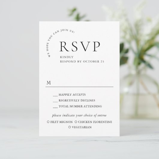 Elegante einfache Minimalistische Kalligraphie RSVP Karte (Stehend Vorderseite)