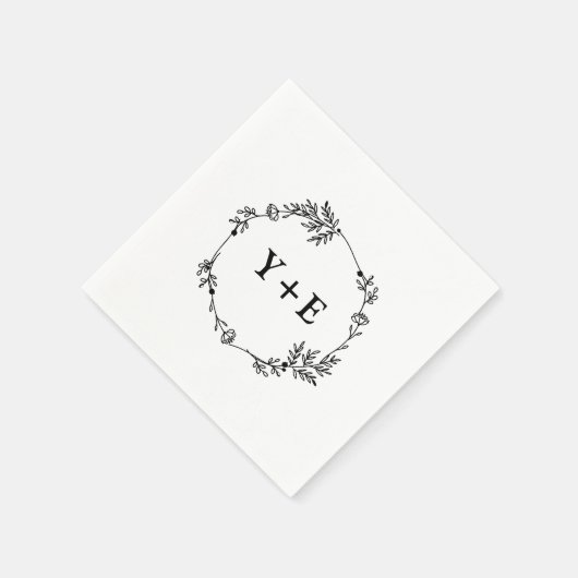 Elegante einfache Mit Monogramm Hochzeit in Schwar Serviette (Ecke)