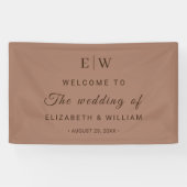 Elegante einfache Mocha-Mousse mit Monogram-Hochze Banner (Horizontal)