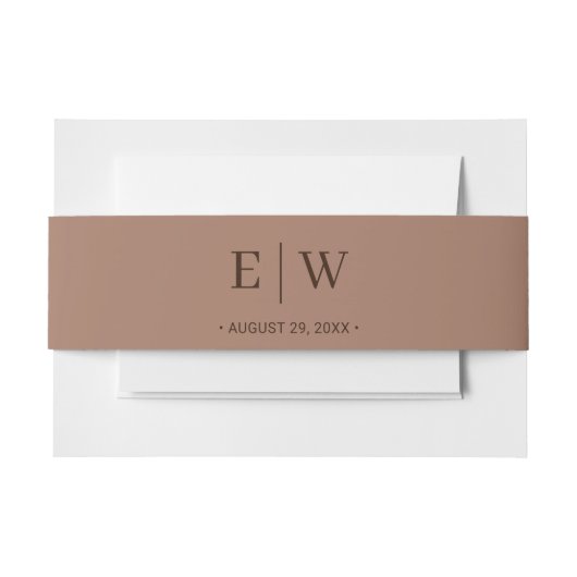 Elegante einfache Mocha-Mousse mit Monogram-Hochze Einladungsbanderole (Vorderseite Beispiel)
