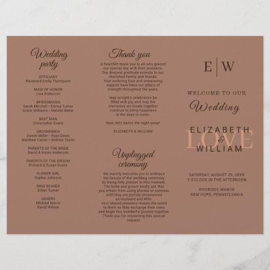 Elegante einfache Mocha-Mousse mit Monogram-Hochze Flyer (Vorne)
