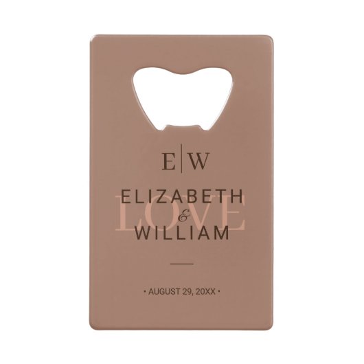 Elegante einfache Mocha-Mousse mit Monogram-Hochze Geldbeutel Flaschenöffner (Vorderseite)
