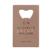 Elegante einfache Mocha-Mousse mit Monogram-Hochze Geldbeutel Flaschenöffner (Rückseite)