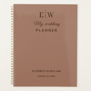 Elegante einfache Mocha-Mousse mit Monogram-Hochze Planer