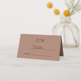 Elegante einfache Mocha-Mousse mit Monogram-Hochze Platzkarte