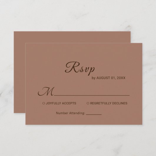 Elegante einfache Mocha-Mousse mit Monogram-Hochze RSVP Karte (Vorne/Hinten)