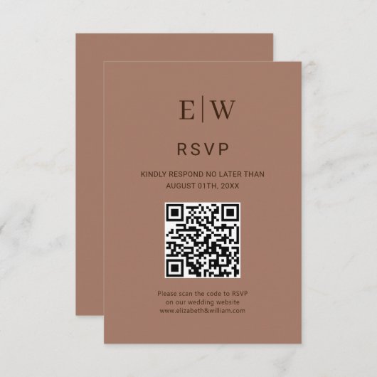 Elegante einfache Mocha-Mousse mit Monogram-Hochze RSVP Karte (Vorne/Hinten)