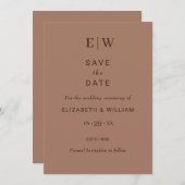 Elegante einfache Mocha-Mousse mit Monogram-Hochze Save The Date (Vorne/Hinten)