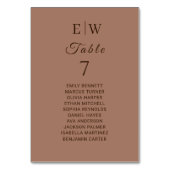 Elegante einfache Mocha-Mousse mit Monogram-Hochze Tischnummer (Vorderseite)