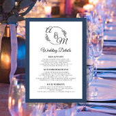 Elegante, einfache, moderne blaue Hochzeitsdetails Einladung