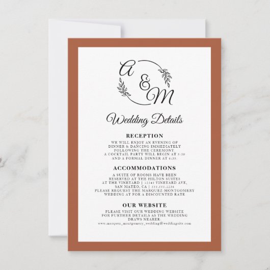 Elegante, einfache, moderne Burnt Orange Wedding D Einladung (Vorderseite)