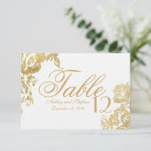 Elegante einfache moderne florale goldene Tischnum Einladung (Stehend Vorderseite)