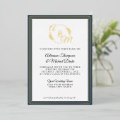 Elegante einfache moderne Goldfoil Navy Blue Weddi Folieneinladung (Stehend vorne)