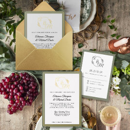 Elegante einfache moderne Goldmedaille Grüne Hochz Folieneinladung