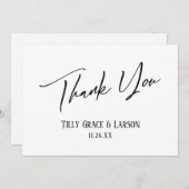 Elegante, einfache moderne Handschrift Schwarz & W Dankeskarte (Vorne/Hinten)