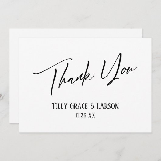 Elegante, einfache moderne Handschrift Schwarz & W Dankeskarte (Vorne/Hinten)