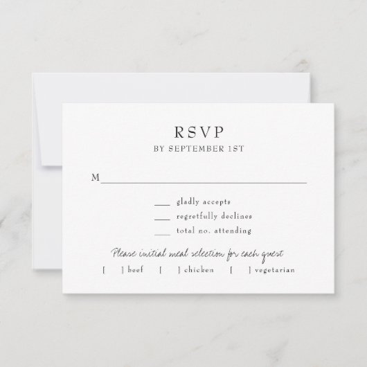 Elegante einfache, moderne Kalligrafie - Mahlzeite RSVP Karte (Vorderseite)