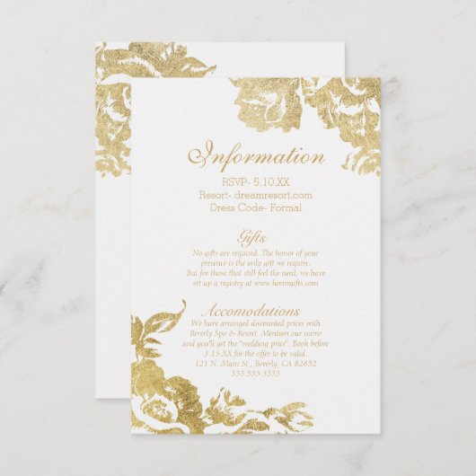 Elegante einfache moderne Rose Blumengold Imitats Begleitkarte (Vorne/Hinten)