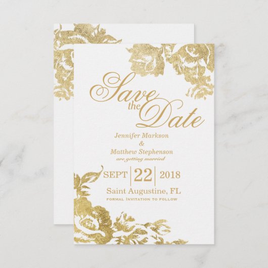 Elegante Einfache moderne Rose Blumengold Rett Dat Einladung (Vorne/Hinten)