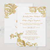Elegante Einfache moderne Rose Floral Gold Empfang Einladung (Vorne/Hinten)