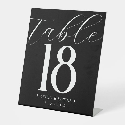 Elegante Einfache moderne Tischnummer Schwarz-weiß Sockelschild (Vorderseite)