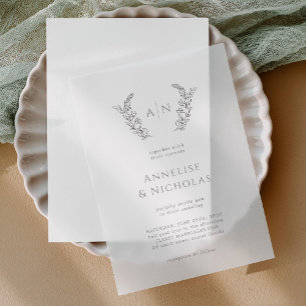 Elegante, einfache Mono-Overlay-Hochzeit Pergament Einladungen