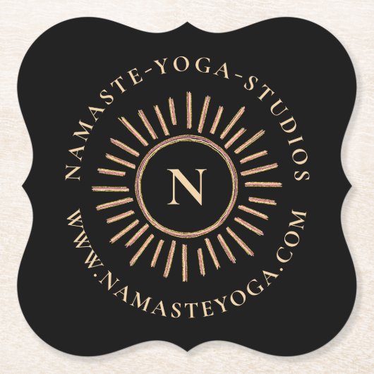 Elegante einfache Monogram Black Gold Moderne Untersetzer (Vorderseite)