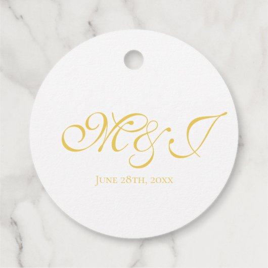 Elegante einfache Monogram Golden Blätter Wedding Geschenkanhänger (Rückseite)