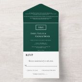 Elegante einfache Monogram Green Modern Wedding All In One Einladung (Innen Boden)