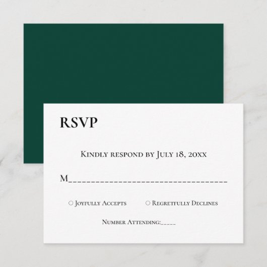 Elegante einfache Monogram Green Modern Wedding RSVP Karte (Vorne/Hinten)