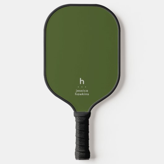 Elegante einfache Monogram Olive Green Persönlich Pickleball Schläger (Vorderseite)