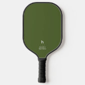 Elegante einfache Monogram Olive Green Persönlich Pickleball Schläger (Rückseite)