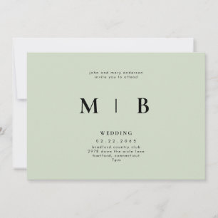 Elegante & einfache Monogramm-Sage-Hochzeit Einladung