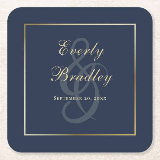 Elegante einfache Navy-Blau-Gold-Rand-Script-Schri Rechteckiger Pappuntersetzer (Vorderseite)