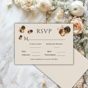 Elegante einfache neutrale Herz-Hochzeitsfoto RSVP Karte