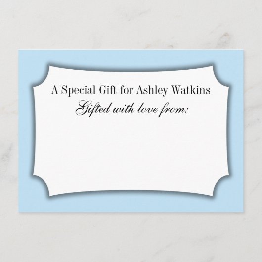 Elegante, einfache No Wrap Babydusche, Baby Blue Begleitkarte (Rückseite)