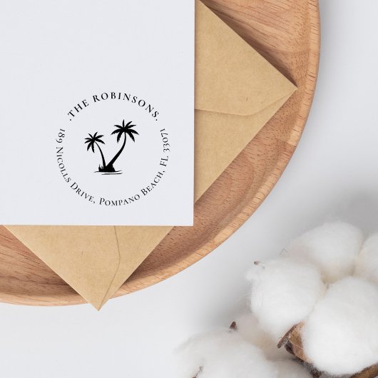 Elegante einfache Palm Tree Family Rücksendeadress Permastempel