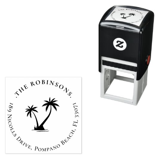 Elegante einfache Palm Tree Family Rücksendeadress Permastempel (Beispiel)