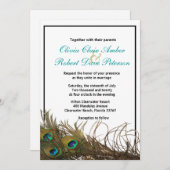 Elegante, einfache Pfauenfedern Hochzeitsfeiern Einladung (Vorne/Hinten)