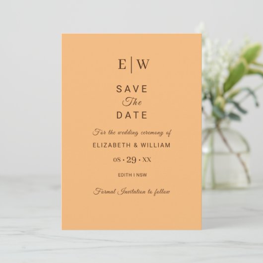 Elegante Einfache Pfirsicheife Save The Date (Stehend Vorderseite)