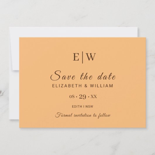 Elegante Einfache Pfirsicheife Save The Date (Vorderseite)