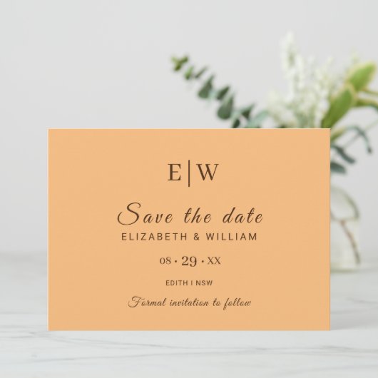 Elegante Einfache Pfirsicheife Save The Date (Stehend Vorderseite)
