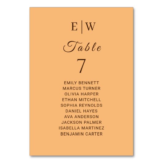 Elegante Einfache Pfirsicheife Tischnummer (Vorderseite)