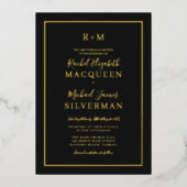 Elegante einfache Real Gold Border Black Wedding Folieneinladung (Vorderseite)