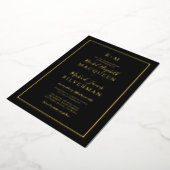 Elegante einfache Real Gold Border Black Wedding Folieneinladung (Gedreht)